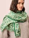 Brora pure wool stole pistachio botanical print 200cm (British brand)