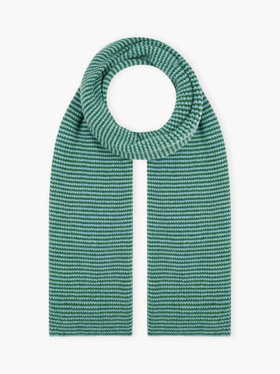John Lewis Brora Fine Stripe Pure Cashmere Scarf Porcelain/Parsley 22 x 110cm- Buy online at McGrocer