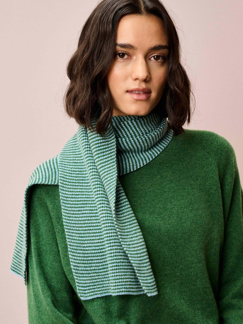 Brora cashmere scarf fine stripe porcelain parsley 22x110cm, UK version