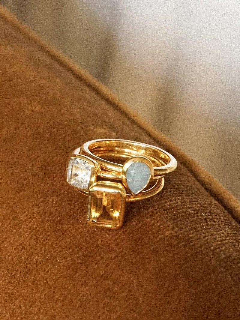 Daisy London aquamarine birthstone ring in gold, imported from the UK