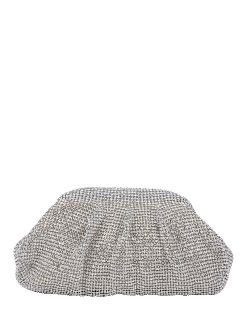 Paradox London silver ruched clutch bag with diamante details (British brand)