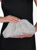 Paradox London silver ruched clutch bag with diamante details (British brand)