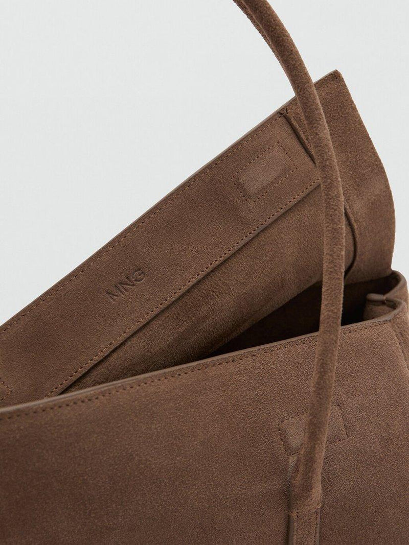 Mango suede satchel bag brown, UK version