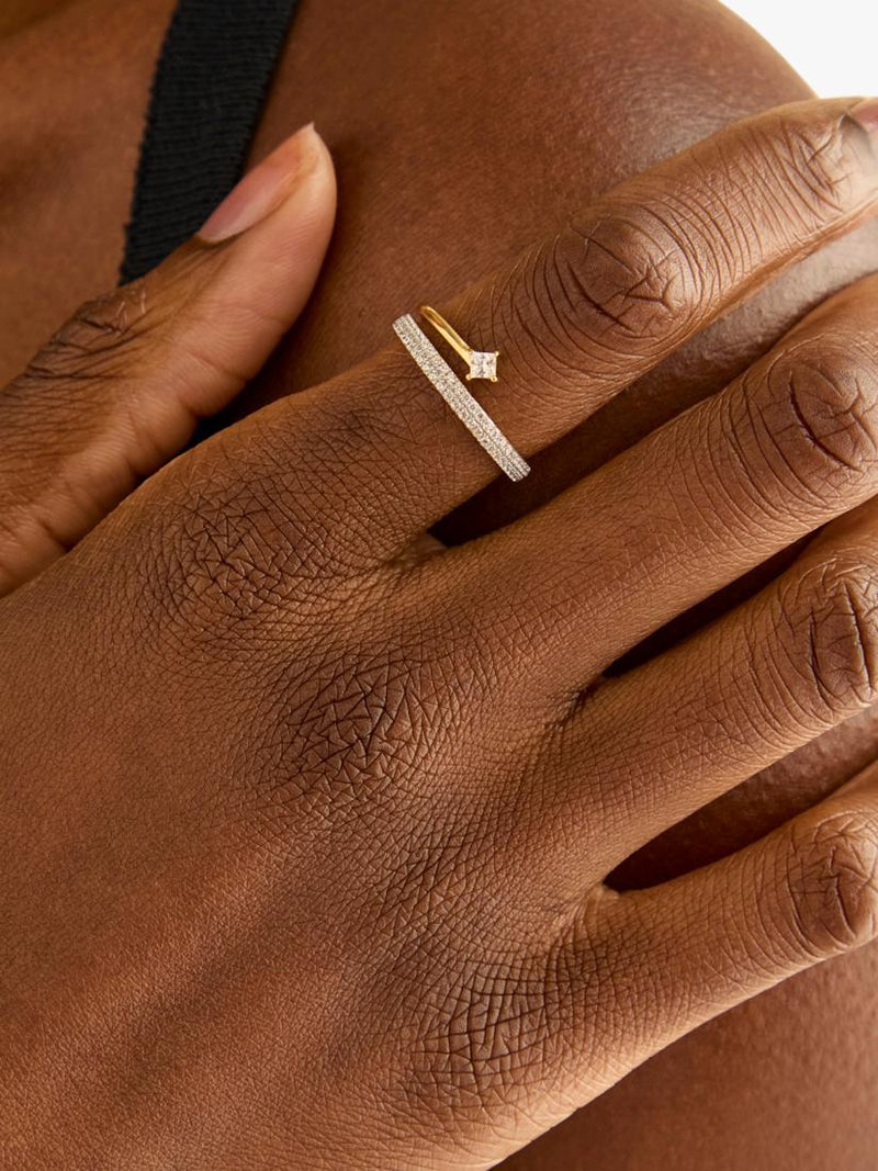 Astrid & Miyu Pavé Crystal Illusion Ring in gold (British brand)