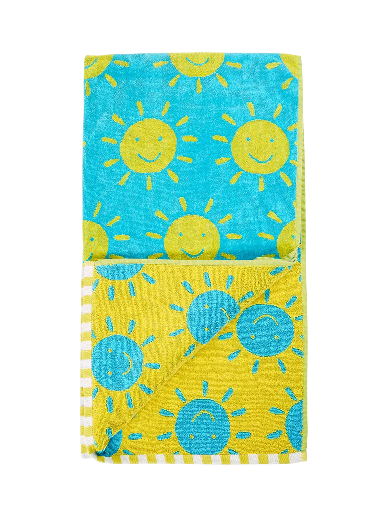 Frugi kids cotton sun towel in blue and multi, UK version