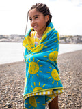 Frugi kids cotton sun towel in blue and multi, UK version