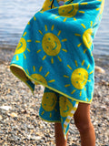 Frugi kids cotton sun towel in blue and multi, UK version