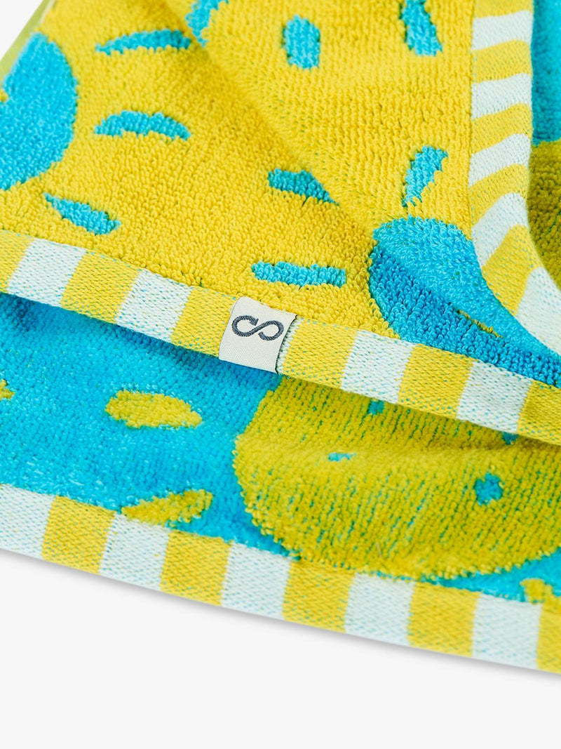 Frugi kids cotton sun towel in blue and multi, UK version