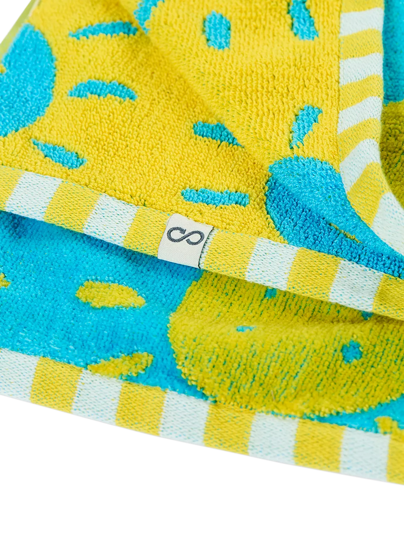 Frugi kids cotton sun towel in blue and multi, UK version