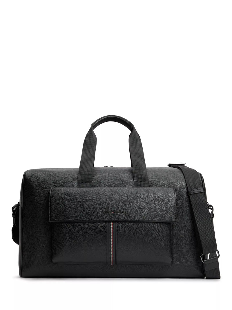 Tommy Hilfiger pebble grain flap pocket duffel bag black - British product