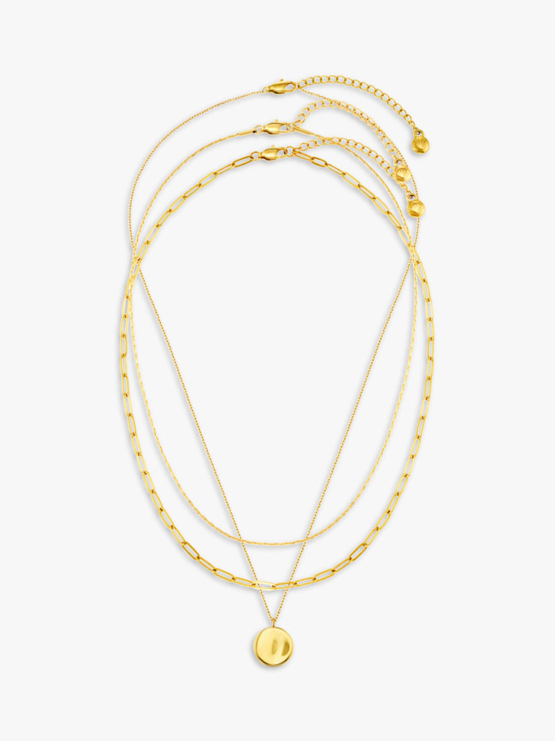 Orelia Waterproof LUXE coin multi-row chain necklace pale gold - British product