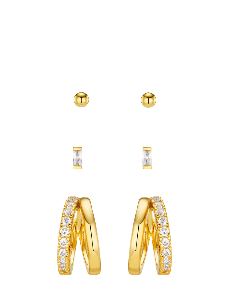 Orelia gold plated earring stacking set with cubic zirconia, UK version