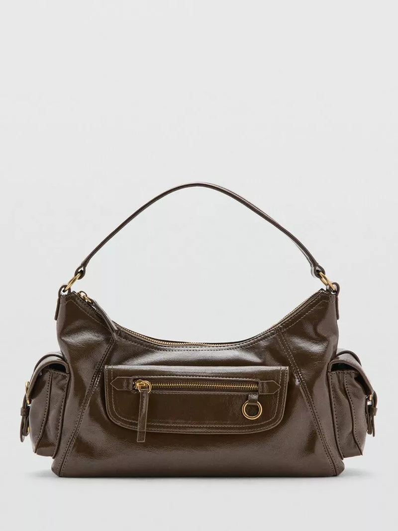 Mango compact shoulder satchel bag in khaki, UK version