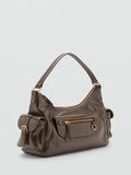 Mango compact shoulder satchel bag in khaki, UK version