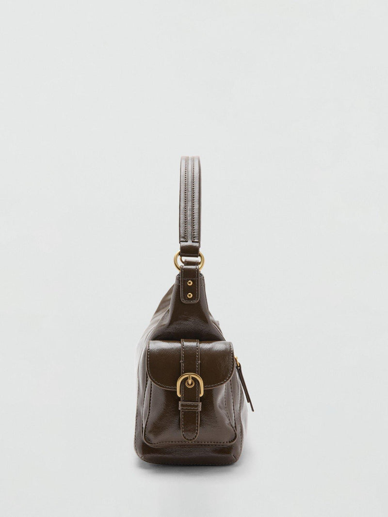 Mango compact shoulder satchel bag in khaki, UK version