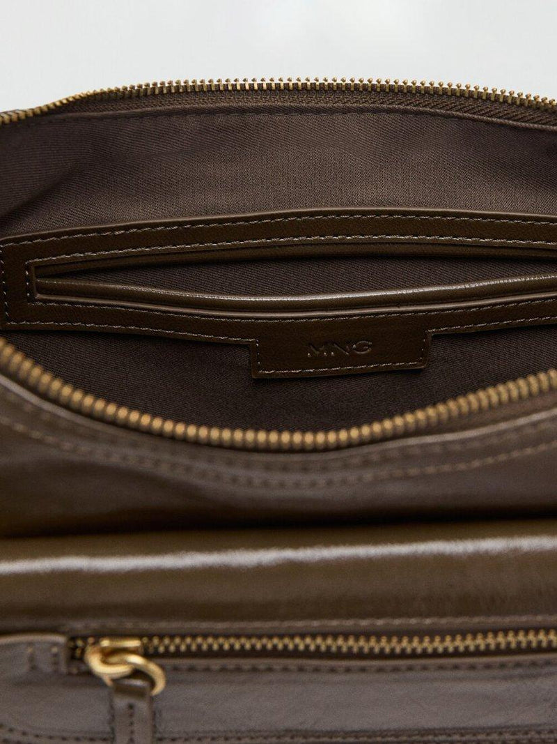 Mango compact shoulder satchel bag in khaki, UK version