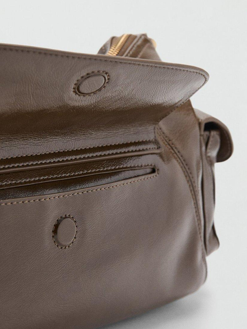 Mango compact shoulder satchel bag in khaki, UK version