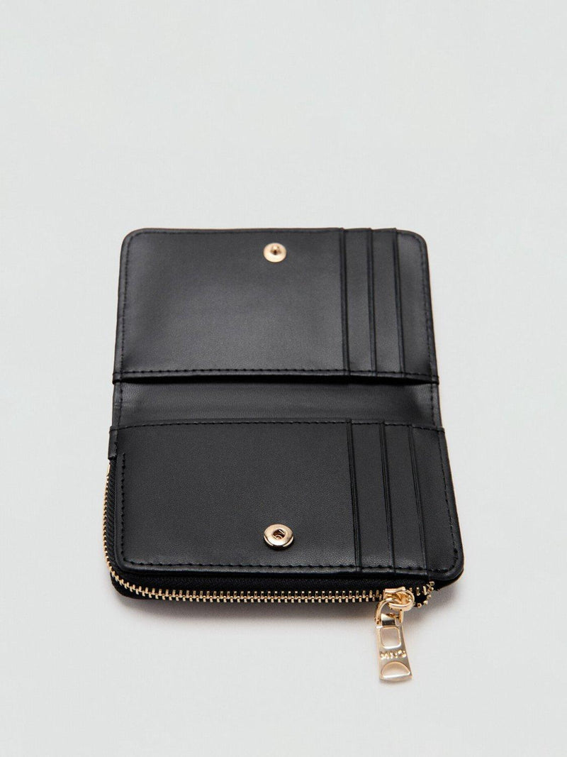 Mango coin pouch black lined with zip and press stud - British product