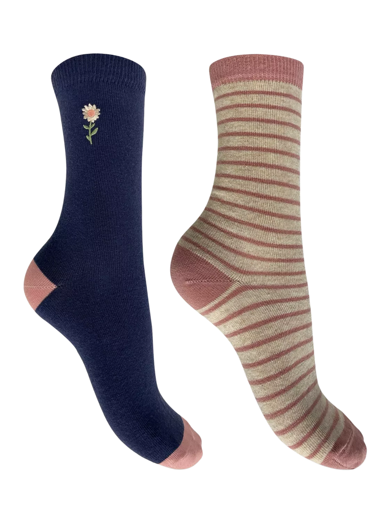 Charnos ankle socks pack of two navy pink (British brand)