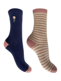 Charnos ankle socks pack of two navy pink (British brand)