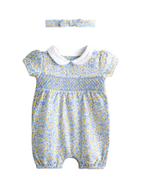 John Lewis JoJo Maman Bébé Baby Floral Smocked Romper & Headband Set Light Blue- Buy online at McGrocer