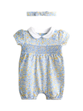 JoJo Maman Bébé baby romper set light blue floral smocked, imported from the UK
