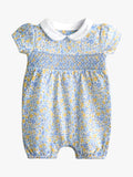 JoJo Maman Bébé baby romper set light blue floral smocked, imported from the UK