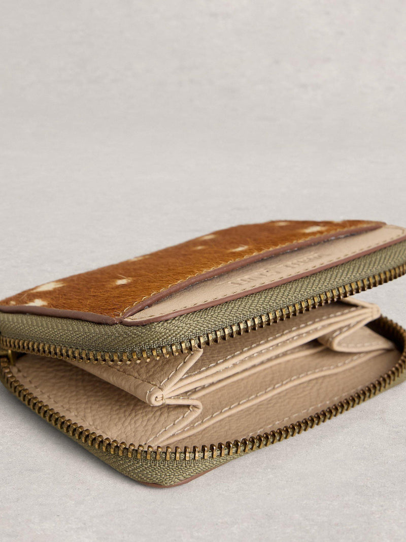 White Stuff Celia Deer leather card holder brown green - British product