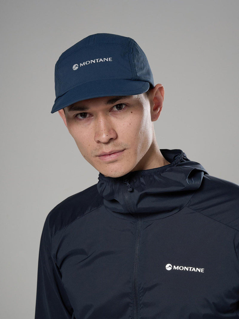 Montane Caelum Peak Cap in eclipse blue, imported from the UK