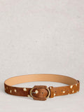 White Stuff brown animal-spot wide leather belt, UK version