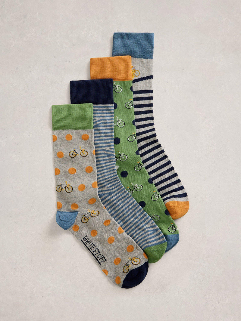 White Stuff socks cycle stripe blue multi pack of 4, imported from the UK