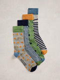 White Stuff socks cycle stripe blue multi pack of 4, imported from the UK
