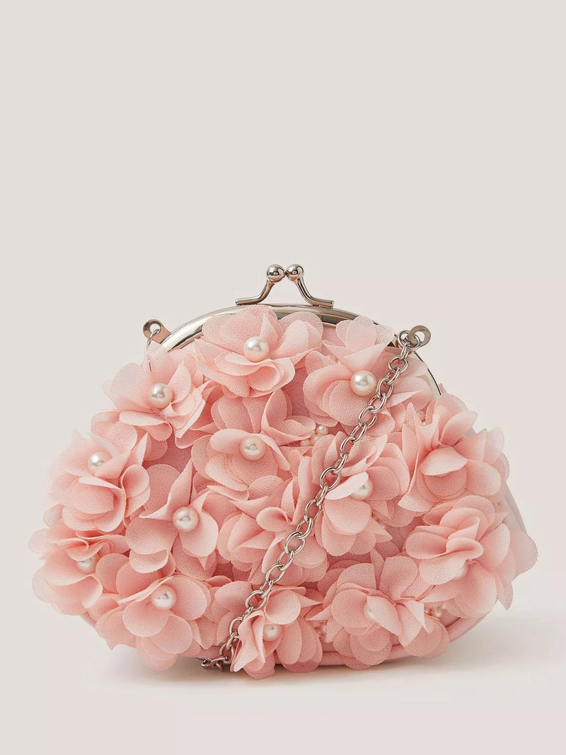 Monsoon kids' appliqué floral clip frame bag pale pink - British product