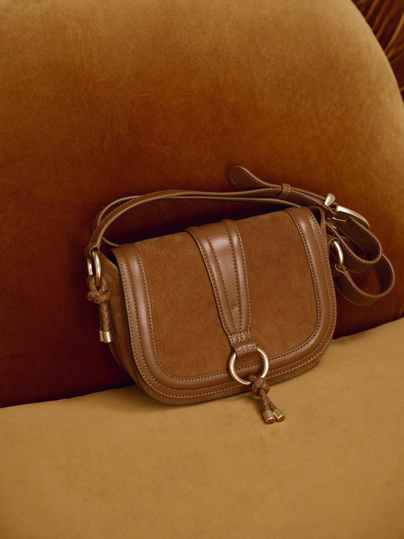 Mint Velvet tan brown suede saddle bag crossbody - British product