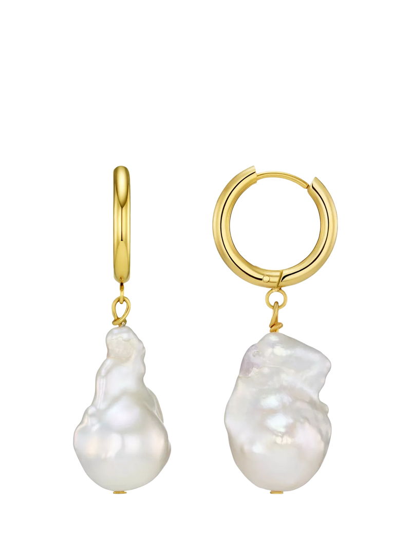 Orelia gold plated pearl drop hoop earrings, imported from the UK