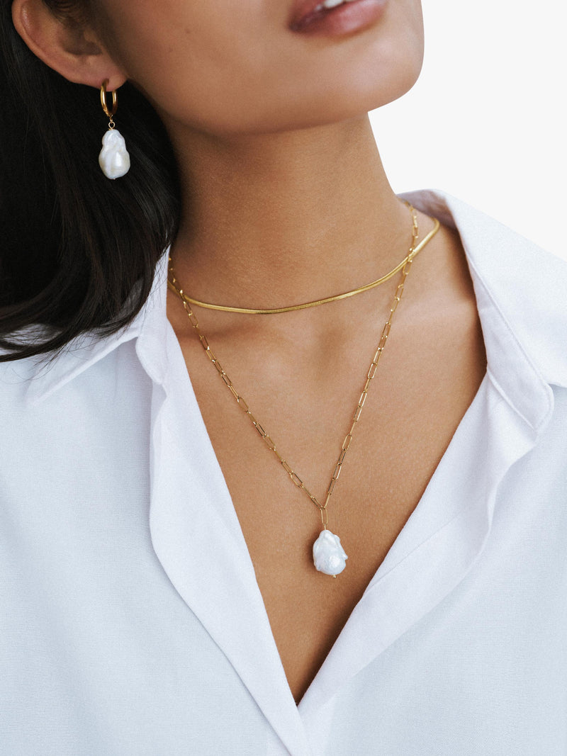 Orelia gold plated pearl drop hoop earrings, imported from the UK