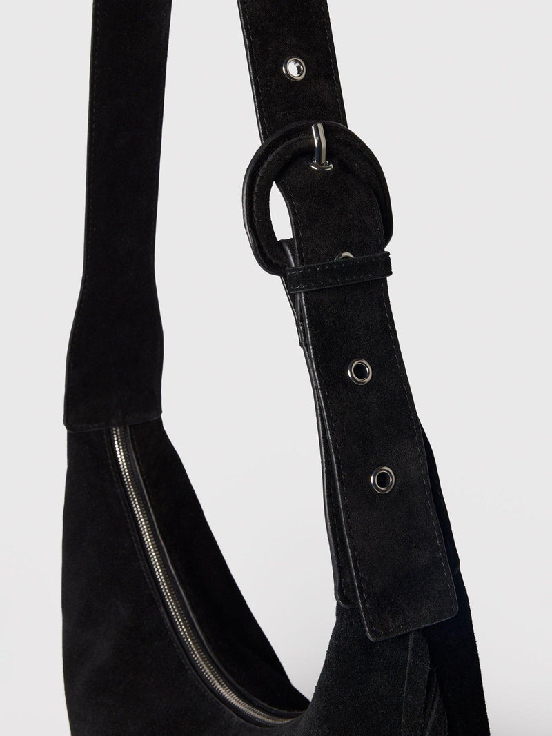 Whistles suede fringed shoulder bag black, UK version
