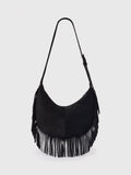 Whistles suede fringed shoulder bag black, UK version