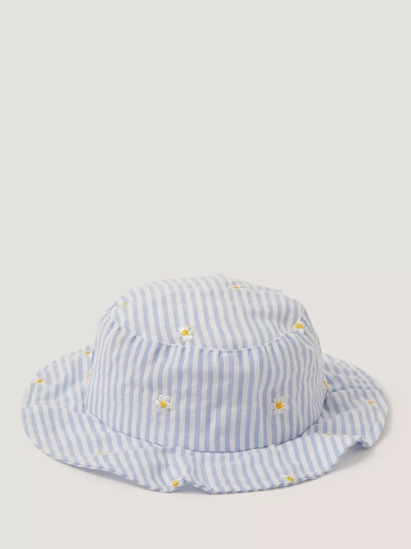 Monsoon baby striped bow bucket hat blue, imported from the UK