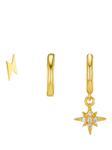 John Lewis Orelia Pavé Starburst and Lightning Ear Stacking Set, Gold- Buy online at McGrocer