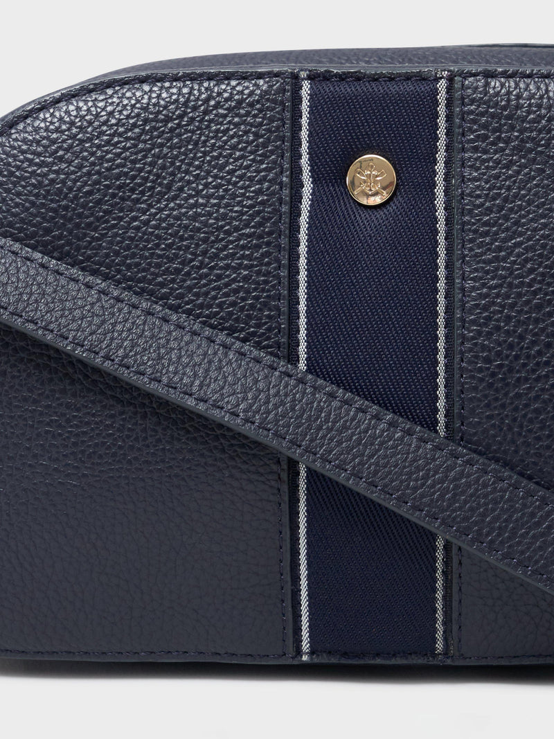 Crew Clothing Heritage Leather Camera Bag in navy (British brand)