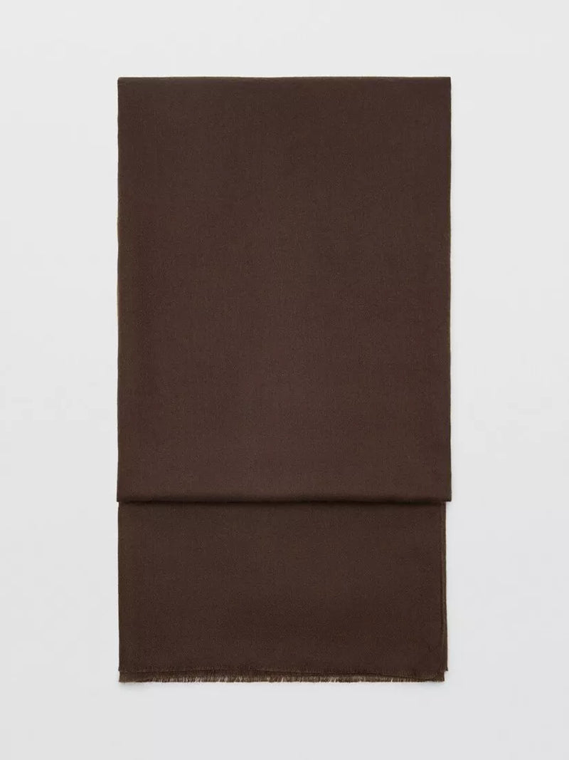 Mango Draped Frayed Trim Scarf, Chocolate, One Size
