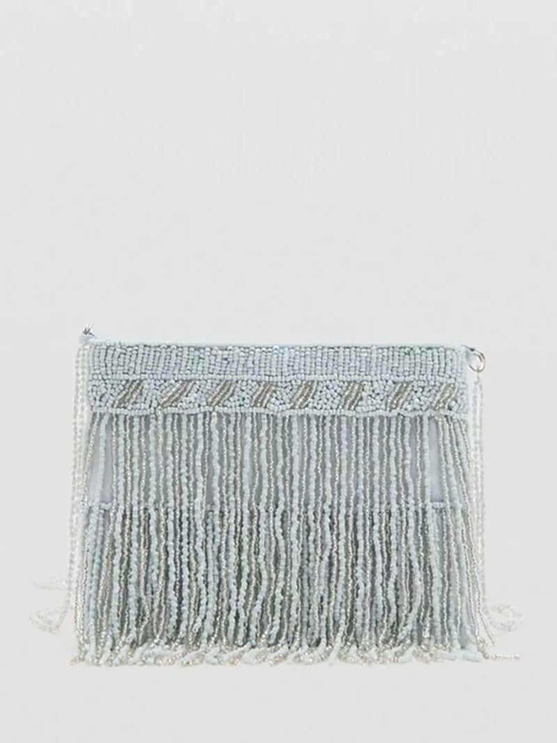 Mango beaded fringe cross body bag sky, imported from the UK