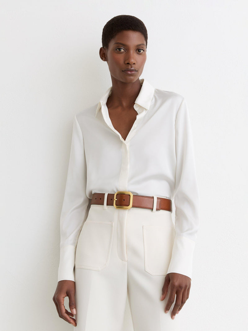 Reiss tan pure leather belt with square buckle - British product
