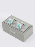 Moss poppy print square cufflinks in blue, UK version