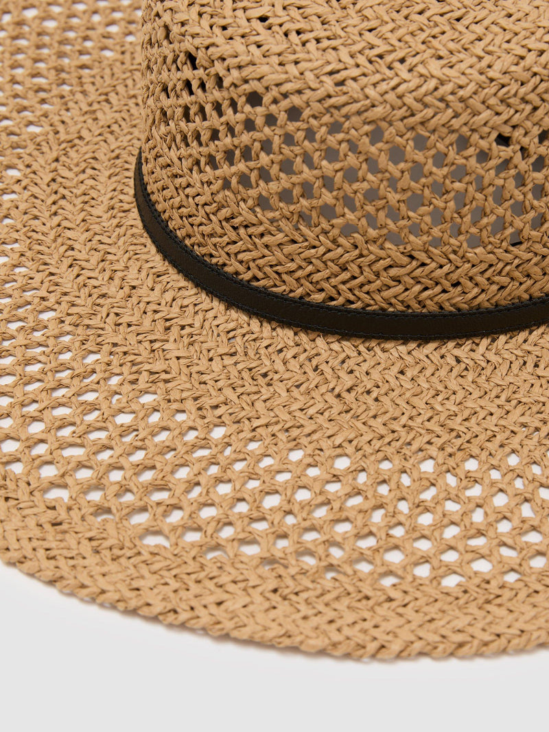 Reiss Astrid straw hat brown leather band, imported from the UK