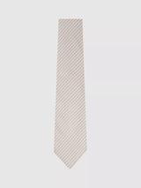 John Lewis Reiss Vittorio Thin Stripe Seersucker Silk Blend Tie, White/Camel- Buy online at McGrocer