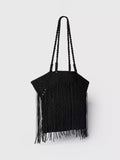 Whistles crochet fringe shoulder bag black, UK version