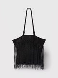 Whistles crochet fringe shoulder bag black, UK version