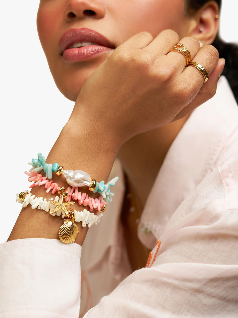 Orelia shell beaded bracelet cream gold - British product